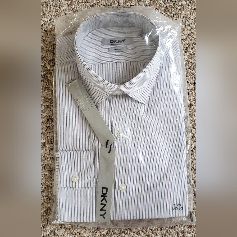 DKNY Slim Fit Button-Down Dress Shirt Men Grey Multi-Color 16.5 - 32/33